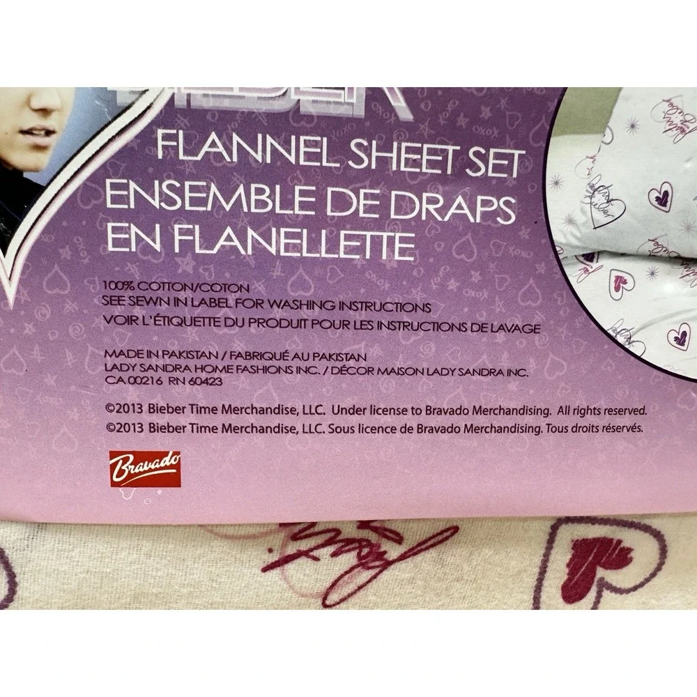 Justin Bieber Twin Bed Sheets Cotton Flannel Sheet Set 2013 White Hearts